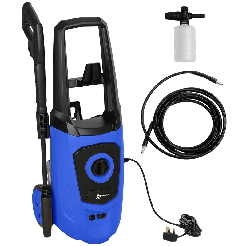DURHAND 1800W High Pressure Washer, 150 Bar Pressure, 510 L/h Flow, High-Performance Portable Power Washer Jet Wash Cleaner with 6M Hose, Snow Foam Bottle for Garden, Car, Furniture, Blue