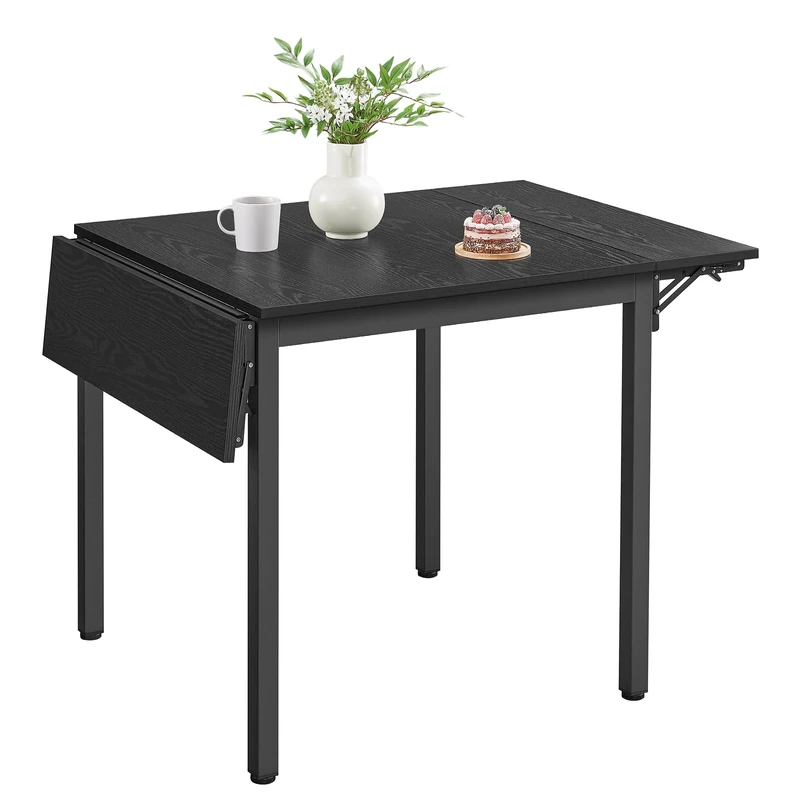 VASAGLE Folding Dining Table, Drop Leaf Extendable, for Small Spaces, Seats 2-4 People, Industrial, 78 x 120 x 76.2 cm, Ebony Black and Ink Black KDT077B03