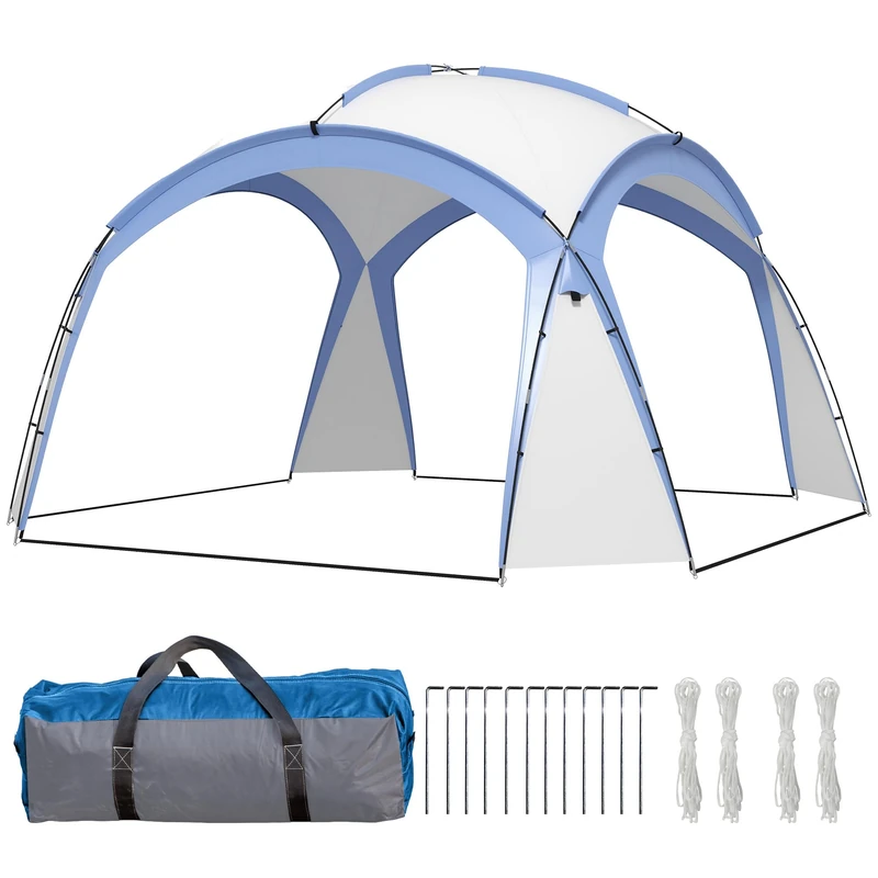 Outsunny 3.5 x 3.5M Camping Gazebo, Outdoor Event Shelter Dome Tent Garden Sun Shelter Patio Spire Arc Pavilion Camp Sun Shade Tent for 6-8 Person, Light Blue