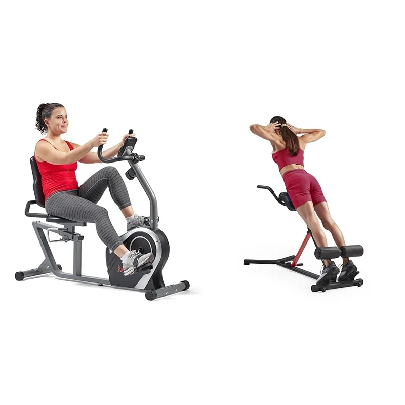 Sunny Health & Fitness Exercise Bikes, Magnetic Recumbent Bike + Unisex's Station-SF-BH620062 Hyperextension Roman Chair with Dip Station, Black, One Size