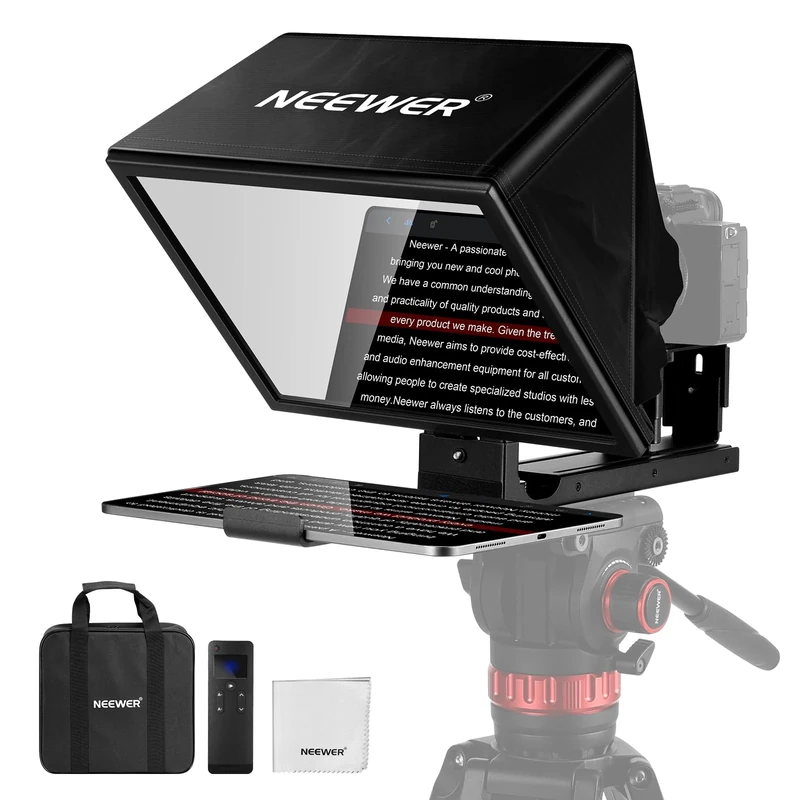 NEEWER BASICS X12B Aluminum Alloy Liftable Teleprompter 12" for iPad Tablet DSLR Camera, No Assembly, Remote & App Control, Compatible with iOS Android, Pro for Online Teaching Live Streaming