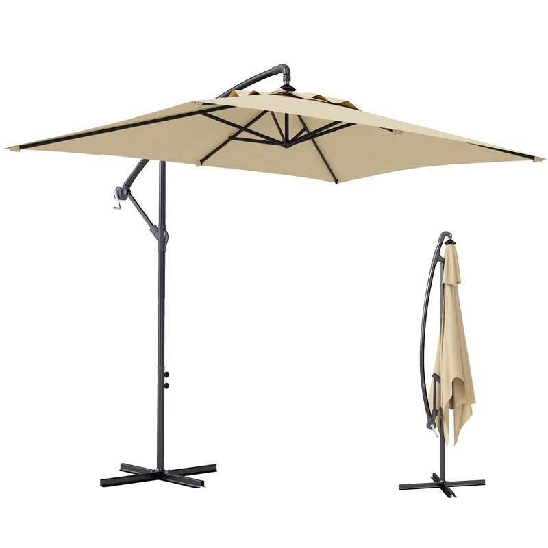 Outsunny 3x2m Cantilever Parasol with Cross Base, Banana Parasol with Crank Handle and 6 Ribs, Rectangular Hanging Patio Umbrella for Outdoor Pool, Garden, Balcony, Beige
