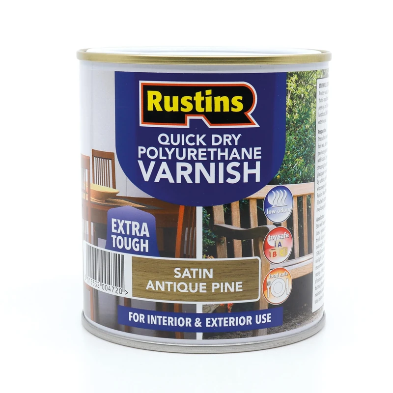 RustinsQuick Dry Poly Varnish Satin A/Pine 2,5ltr -Tough, Water-Based Clear Finish in Gloss, Matt or Satin; Durable Protection for Interior Wood, Furniture and Floors