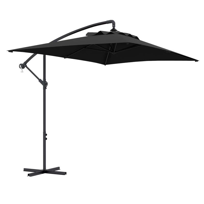 Outsunny 3x2m Cantilever Parasol with Cross Base, Banana Parasol with Crank Handle and 6 Ribs, Rectangular Hanging Patio Umbrella for Outdoor Pool, Garden, Balcony, Black - Image 1