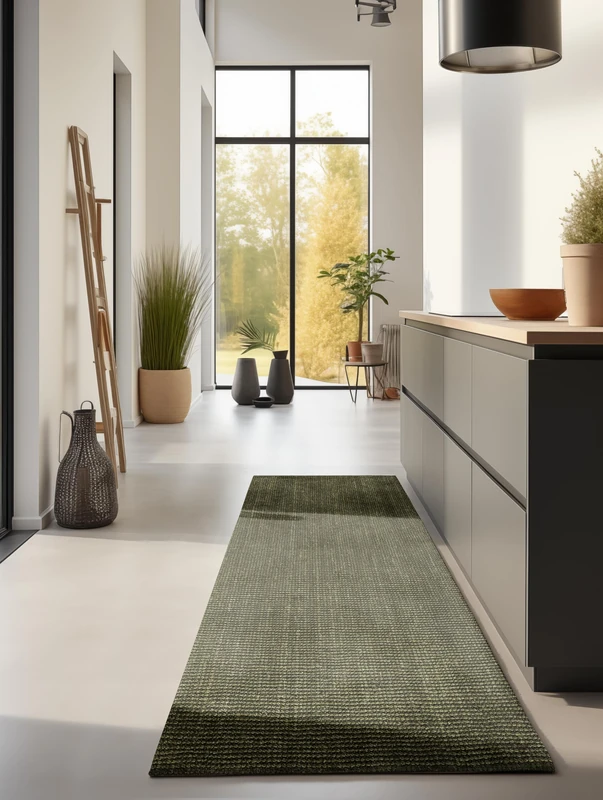 Hanse Home Jute Rug - Natural Living Room Rug Made of 100% Jute - Hand Woven & Environmentally Friendly - Boho Natural Fibre Jute Rug for Living Room, Bedroom, Dining Room - Green, 80 x 200 cm