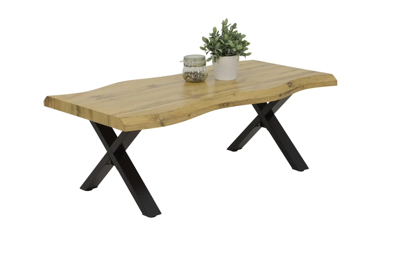 HELA GERD Wane Table, Coffee Table X-Frame, Wood Material, Natural Wild Oak, 110 x 60 cm - Image 1