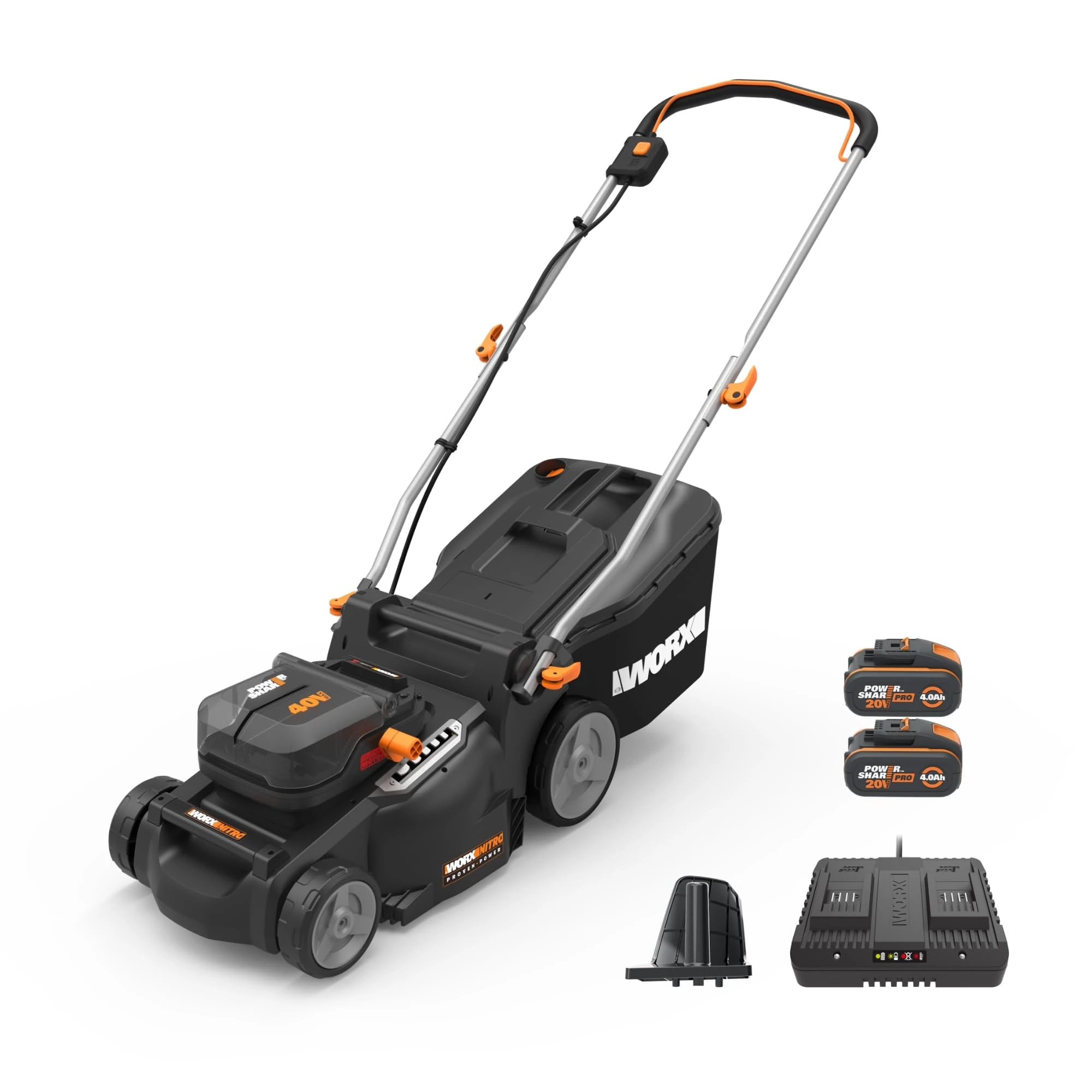 Worx WG737E 40V 37cm Cordless Lawnmower – Ideal for Medium to Large Gardens (300-550㎡) – Includes 2x 4.0Ah Batteries & Charger – IntelliCut™ Tech, Mulching & Bagging, Adjustable Height, PowerShare