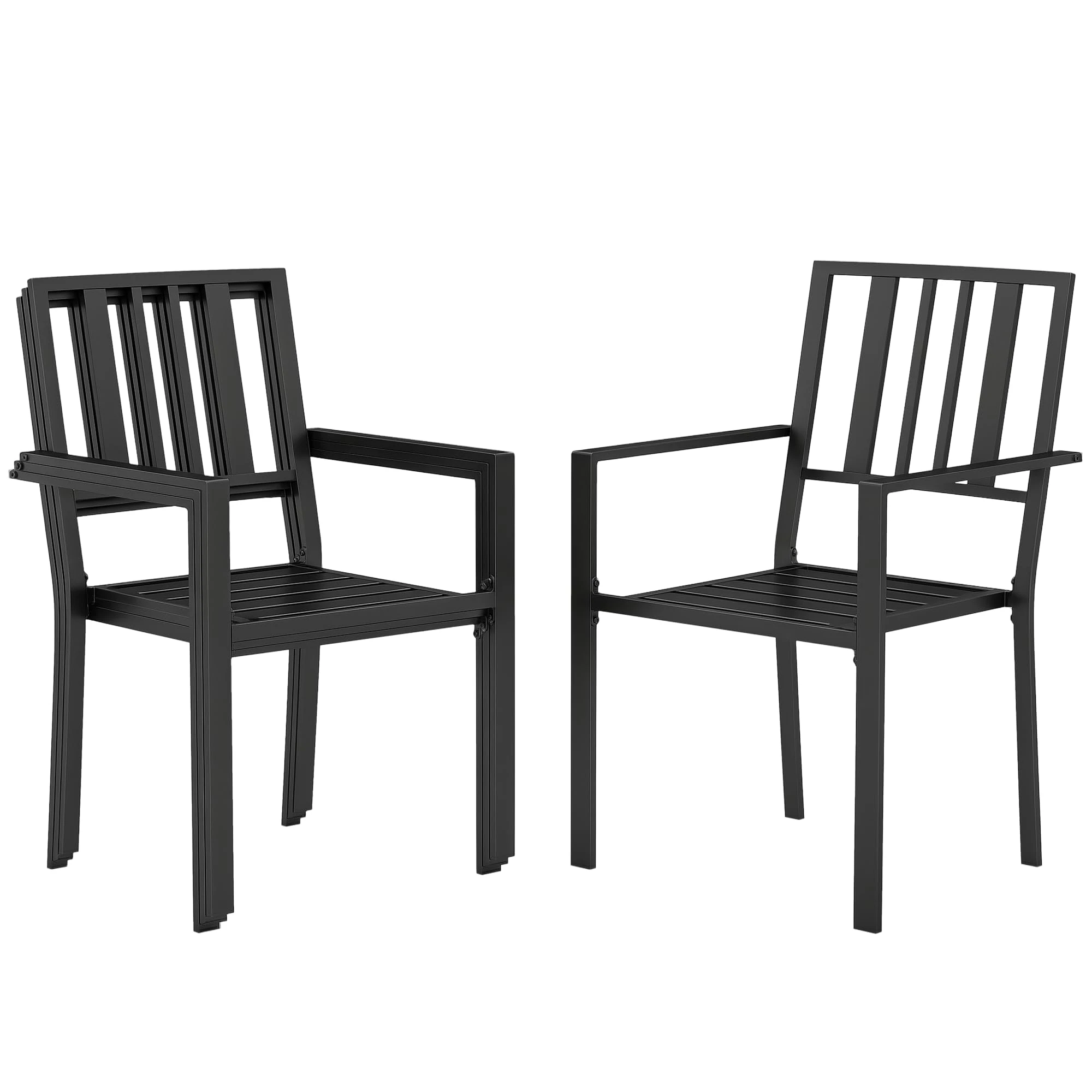 Outsunny Set of 4 Garden Chairs, Stackable Outdoor Chairs with Metal Slatted Seat & Backrest, for Yard, Garden, Black