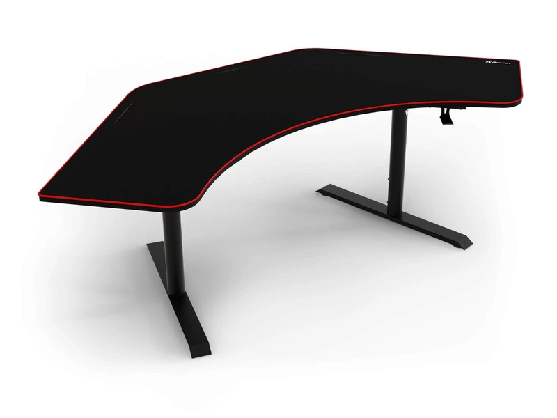 Arozzi Arena Angelo Gaming Desk in L with Full Mouse-Pad Surface, Adjustable Height 71-81 cm, Cable Management and Monitor Stand, Washable Surface – Black - Image 1