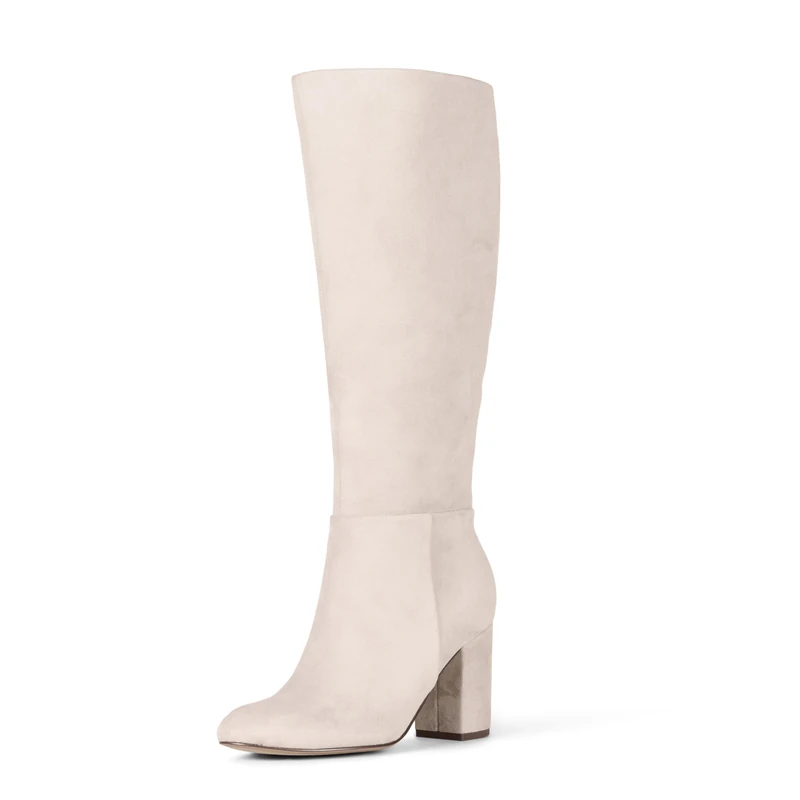 Amazon Essentials Women's Tall Knee High Block Heel Boots, Grey Faux Suede, 2.5 UK Wide