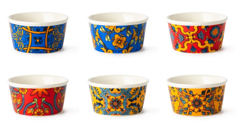 Excelsa Trinacria Set of 6 Ice Cream/Aperitif Cups, Porcelain, Diameter 8.7 cm, Assorted Designs