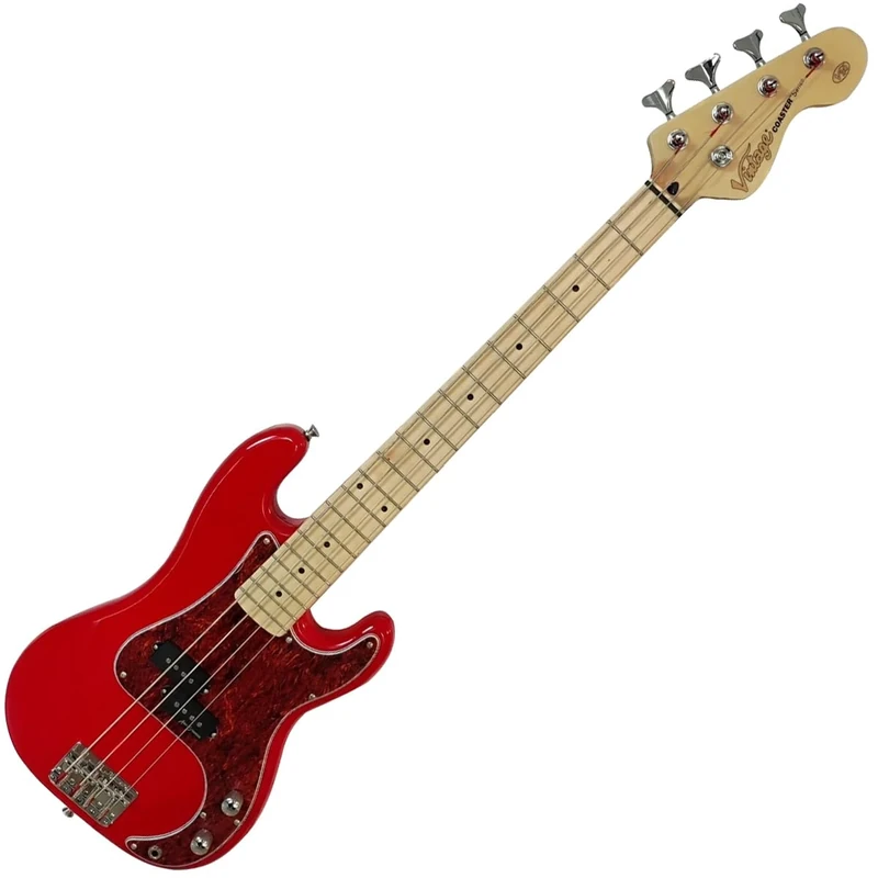 VINTAGE V30 COASTER SERIES 7/8 BASS GUITAR - GLOSS RED