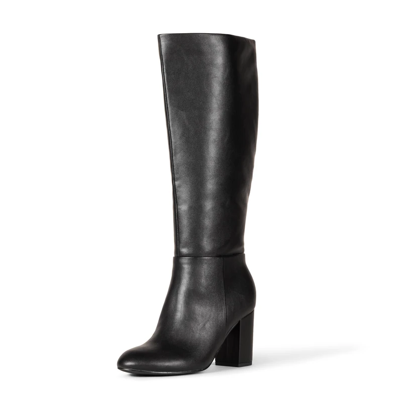 Amazon Essentials Women's Tall Knee High Block Heel Boots, Black Faux Leather, 10 UK