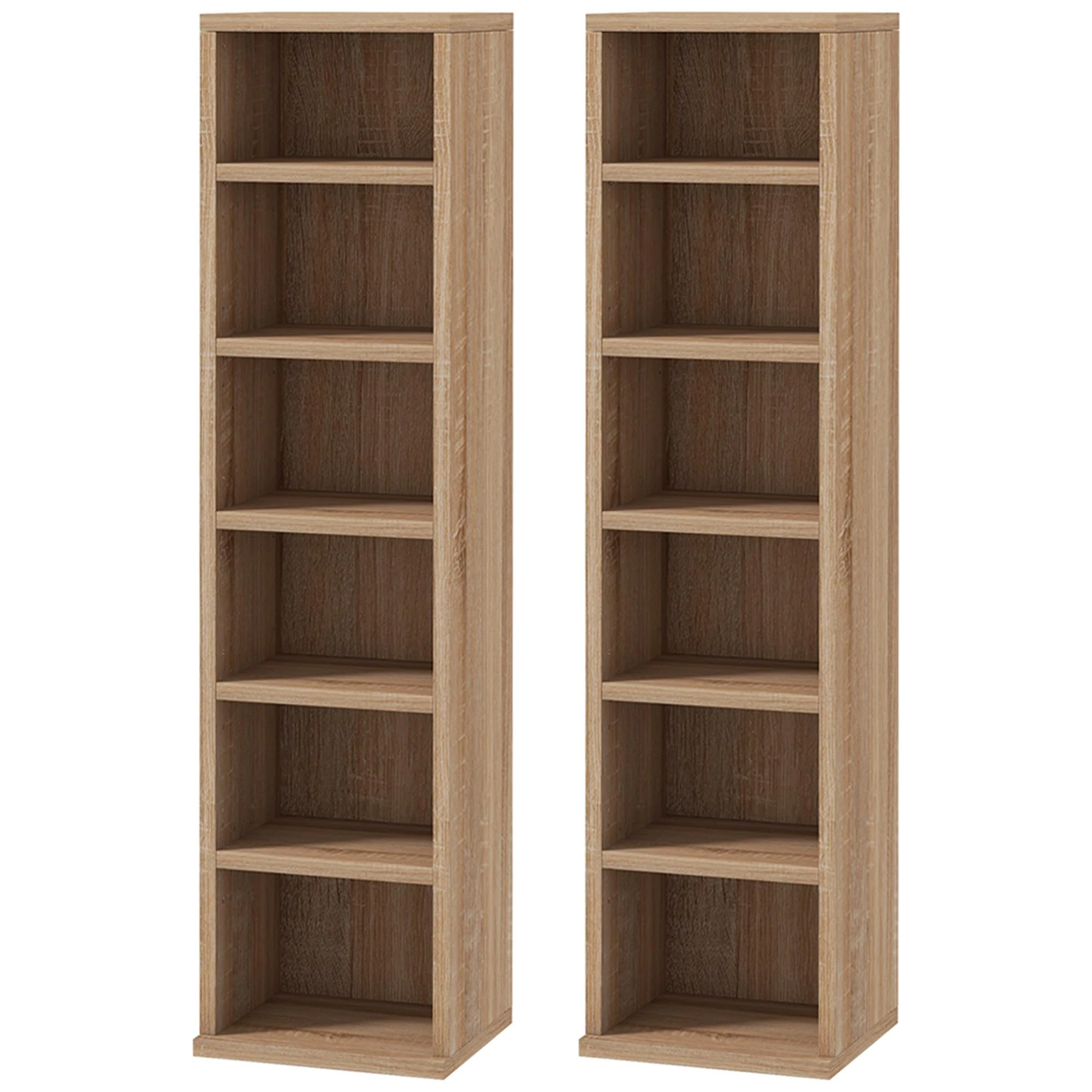 HOMCOM 204 CD Media Display Shelf Unit Set of 2 Blu-Ray Tower Rack w/Adjustable Shelves Bookcase Storage Organiser, Natural