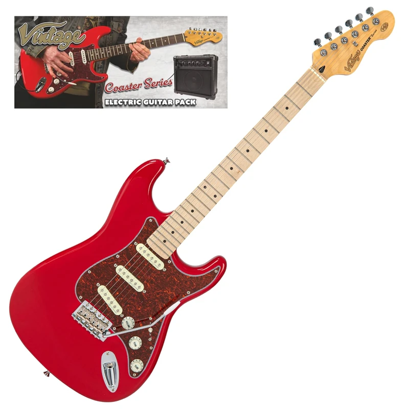 VINTAGE V60 MAPLE COASTER ELECTRIC GUITAR PACK - GLOSS RED