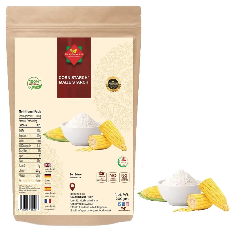 Corn Starch (200g / 7.05 oz) | Maize Starch | Best for Gravy sauce thickener | Non GMO | Vegan | No Preservatives Added | Supplied in Reusable Zip Sealed Pacakging
