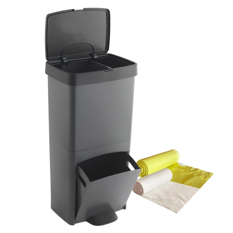 WELL HOME MOBILIARIO & DECORACIÓN 70 Litre Vertical 2 Compartment Trash Can 30" Easy to Manage Bin with Free Trash Bag