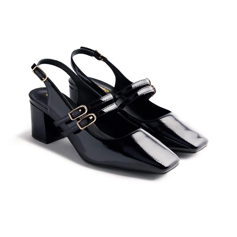 GIOSEPPO SODUS Patent Effect Mary-Jane Shoes, Black/White, 4 UK