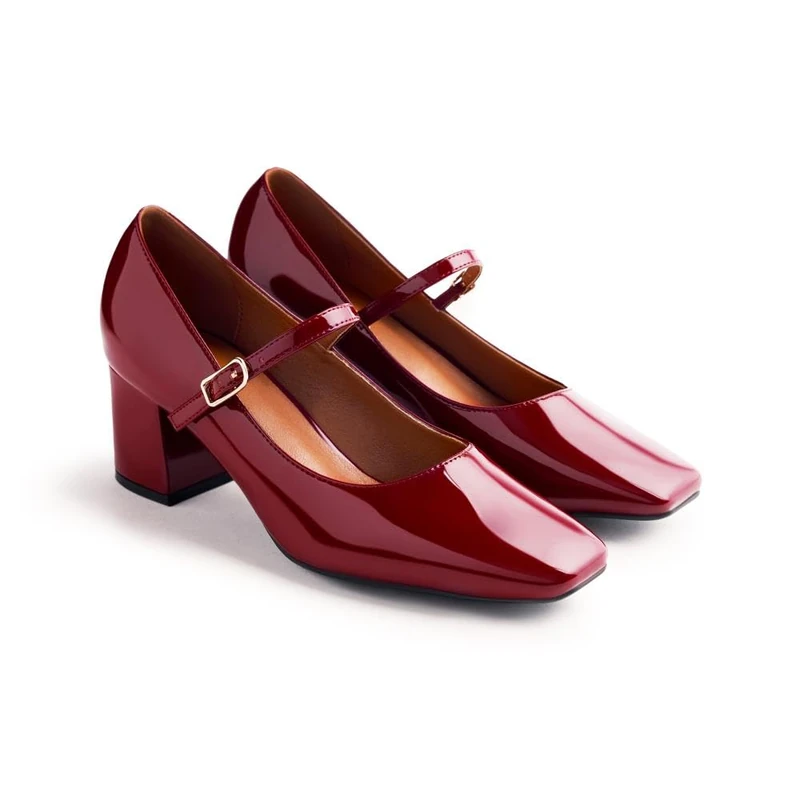 GIOSEPPO Mary-Jane Patent Effect Windham Shoes, Burgundy, 7 UK