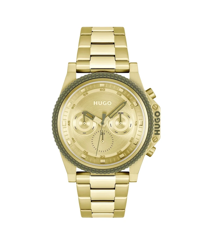 HUGO Analogue Multifunction Quartz Watch for Men #Brave Collection with Gold Colored Stainless Steel Bracelet - 1530349