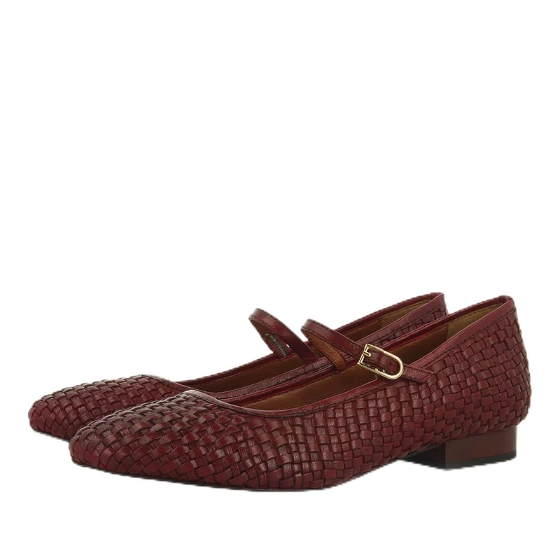 GIOSEPPO BODAJK Leather Braided Mary Jane Ballerinas, Burgundy, 8 UK