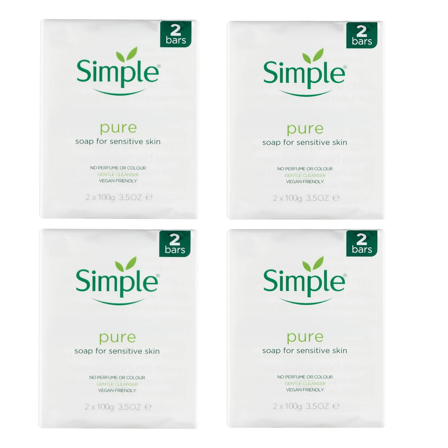 Simple Pure Soap 4 x Twin Packs Each Pack 2 Bars 100 G, Pure & Gentle Soap Bar for sensitive - Natural Cleansing for Soft and Healthy Skin, Total (8-Bars)