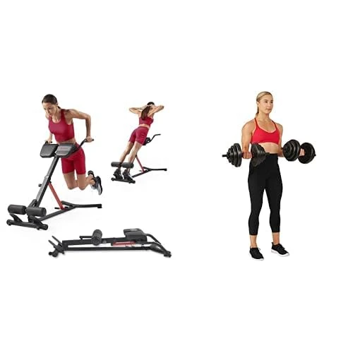 Sunny Health and Fitness Hyperextension Roman Chair Bench with Adjustable Incline - SF-BH620062 and Exercise Vinyl 40 Lb Dumbbell Set NO.087