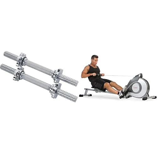 Sunny Health and Fitness Magnetic Rowing Machine, Folding Rower SF-RW5515 and Unisex Sunny Health & Fitness 35 Cm Threaded Chrome Dumbbell Bar