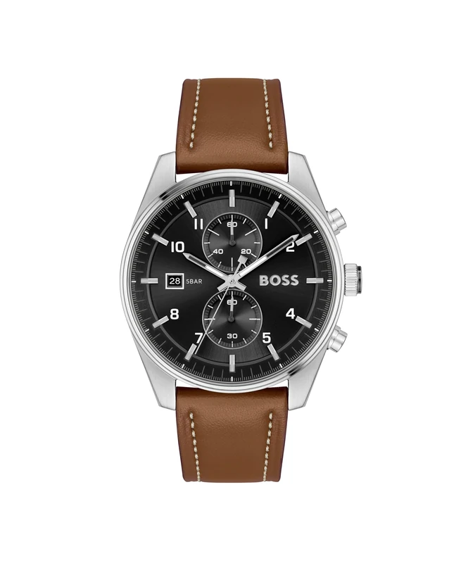 BOSS Chronograph Quartz Watch for Men SKYTRAVELLER Collection with Brown Leather Strap - 1514161