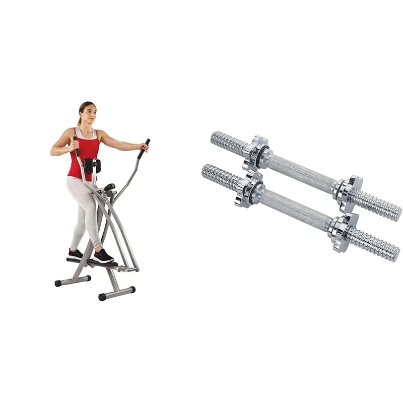 Sunny Health & Fitness Elliptical Cross Trainer w/LCD Monitor, Air Walker Exercise Machines SF-E902 and Unisex Sunny Health & Fitness 35 Cm Threaded Chrome Dumbbell Bar