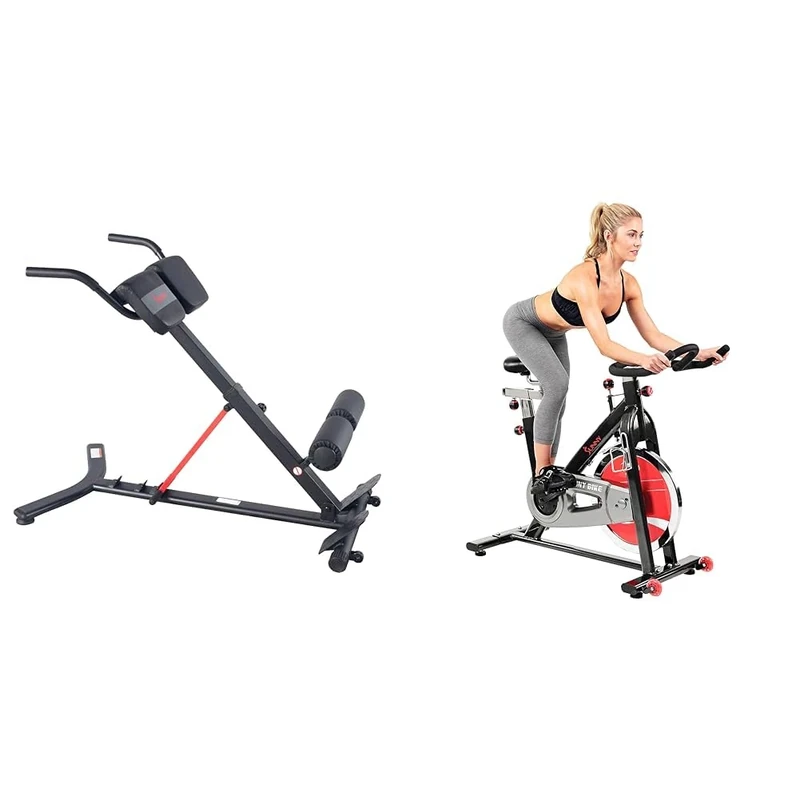 Sunny Health and Fitness Hyperextension Roman Chair Bench with Adjustable Incline - SF-BH620062 and Exercise Bike SF-B1002