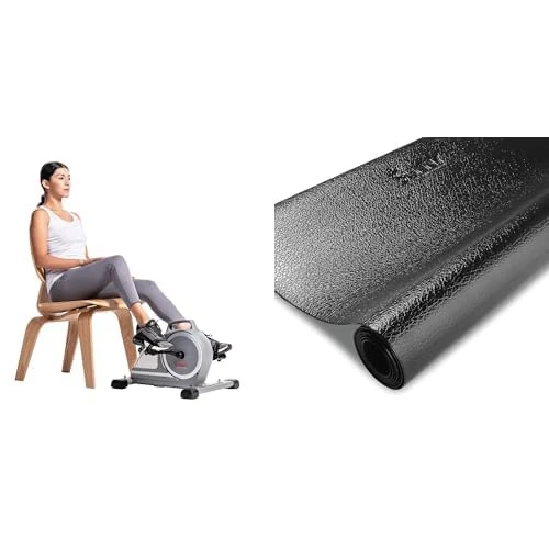 Sunny Health & Fitness Magnetic Under Desk Mini Exercise Cycle Bike, Dual Function Pedal Exerciser SF-B020026 and Exercise Equipment Mat, Non-slip Noise Reduction Floor Protector Mat - NO. 083