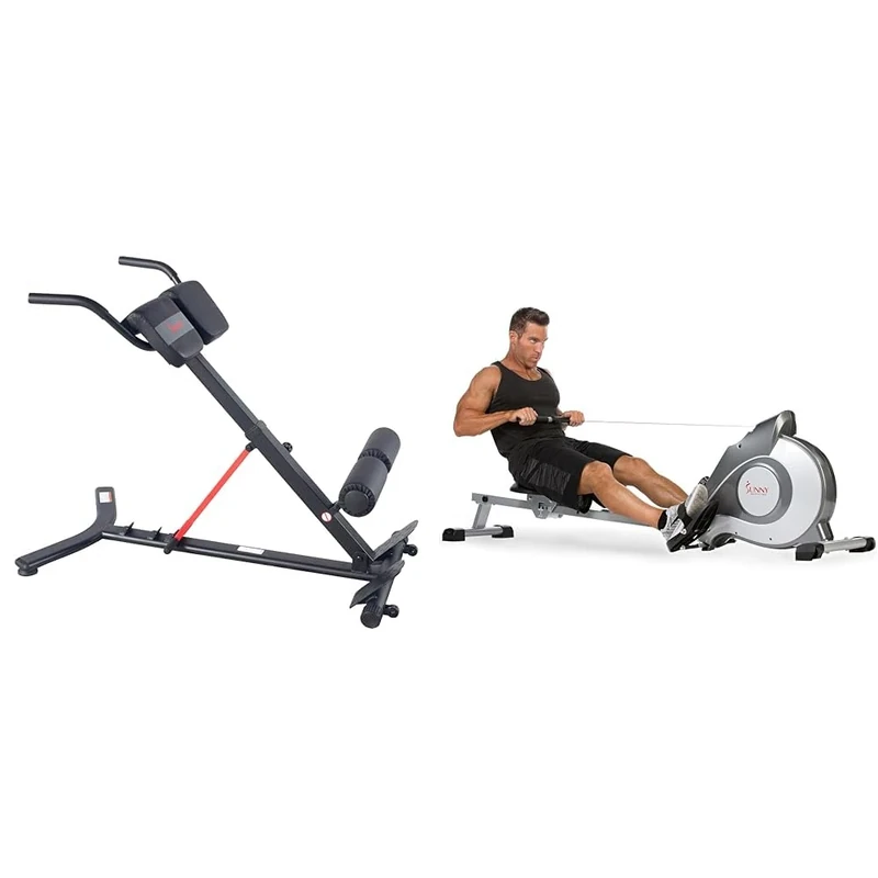Sunny Health and Fitness Hyperextension Roman Chair Bench with Adjustable Incline - SF-BH620062 and Magnetic Rowing Machine SF-RW5515