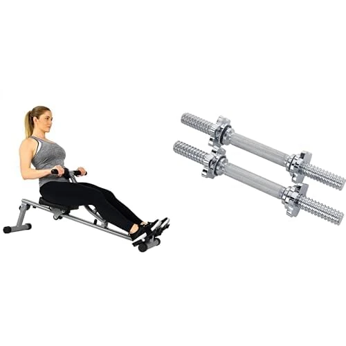 Sunny Health & Fitness SF-RW1205 Rowing Machine Rower w/Digital Monitor and Unisex Sunny Health & Fitness 35 Cm Threaded Chrome Dumbbell Bar