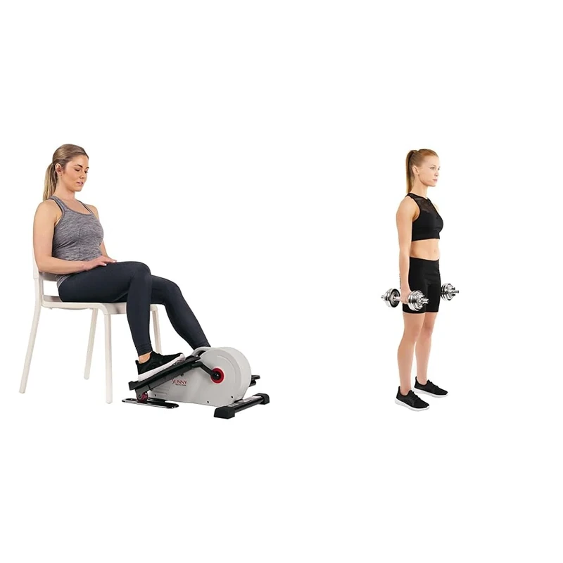 Sunny Health & Fitness Magnetic Under Desk Elliptical Peddler, Portable Mini Elliptical SF-E3872 and Unisex's 15 KG Chrome Dumbbell Set