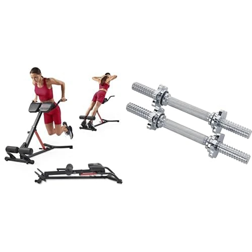Sunny Health and Fitness Hyperextension Roman Chair Bench with Adjustable Incline - SF-BH620062 and 35 Cm Threaded Chrome Dumbbell Bar UK