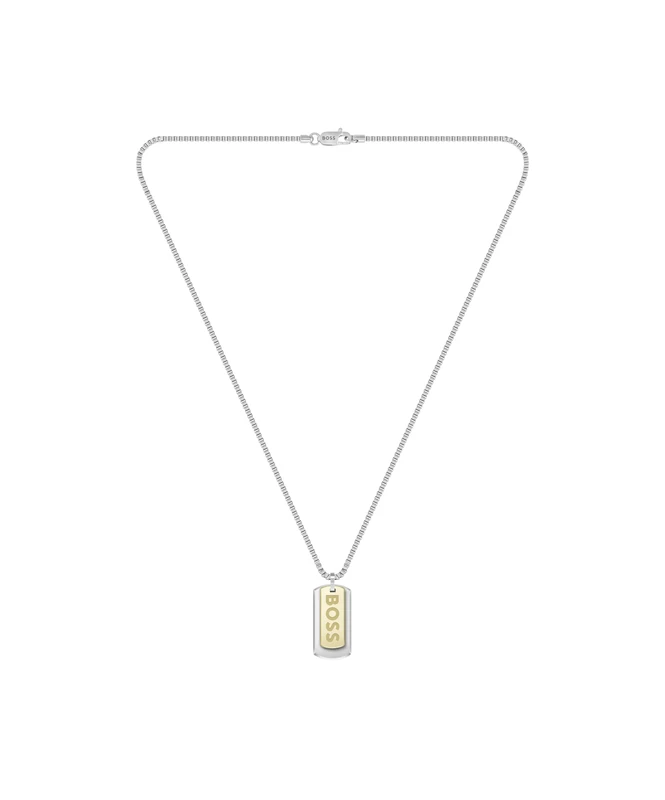 BOSS Jewelry Men's DEVON Collection Necklace in Stainless Steel with an Engraved Plaque - 1580576