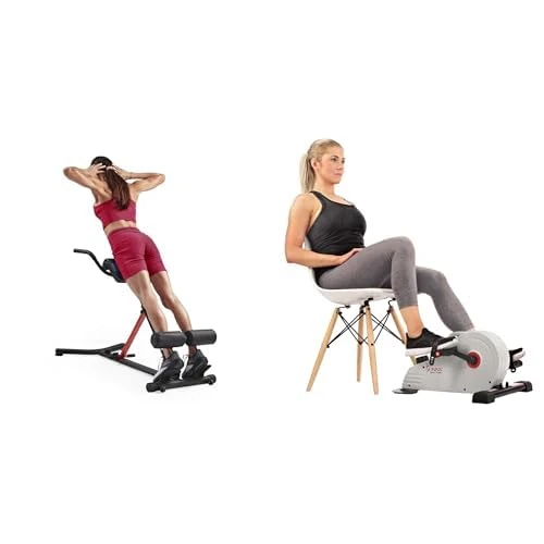 Sunny Health and Fitness Hyperextension Roman Chair Bench with Adjustable Incline - SF-BH620062 and Magnetic Under Desk Pedal Exerciser SF-B0891
