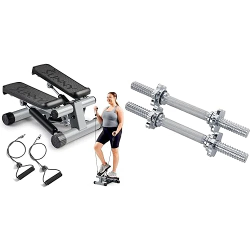 Sunny Health & Fitness Mini Stepper Machine, Stair Stepper Exercise Equipment - NO. 012-S and Unisex Sunny Health & Fitness 35 Cm Threaded Chrome Dumbbell Bar