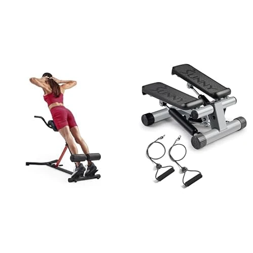Sunny Health and Fitness Hyperextension Roman Chair Bench with Adjustable Incline - SF-BH620062 and Mini Stepper Machine - NO. 012-S