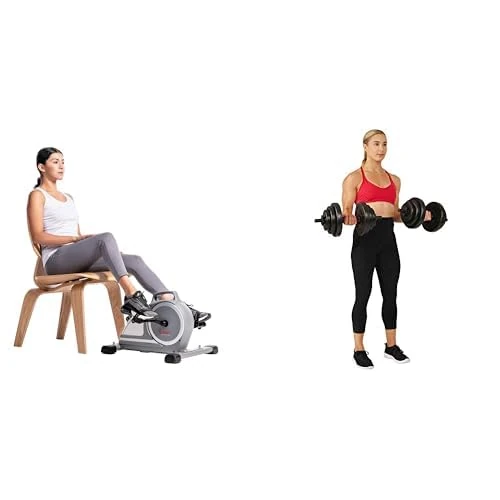 Sunny Health & Fitness Magnetic Under Desk Mini Exercise Cycle Bike, Dual Function Pedal Exerciser SF-B020026 and Exercise Vinyl 40 Lb Dumbbell Set, NO.087