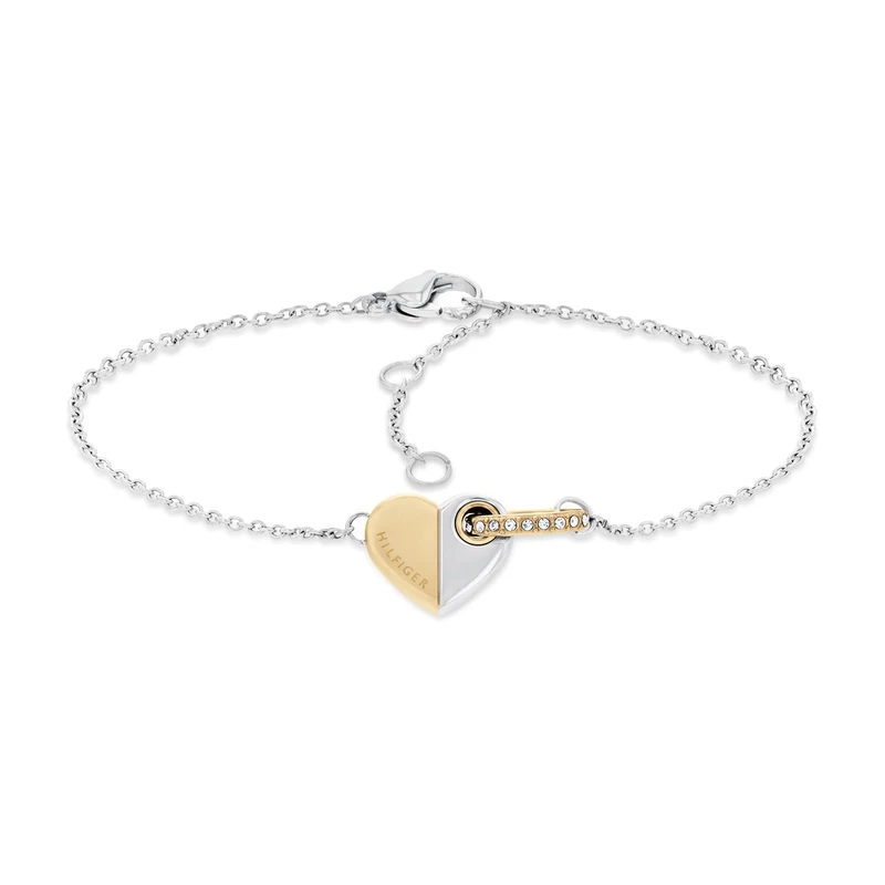 Tommy Hilfiger Jewelry Women's Two-Tone Chain Bracelet with a Heart Charm - 2780880