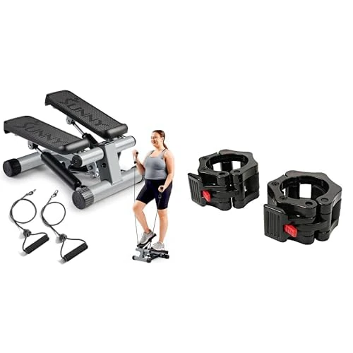 Sunny Health & Fitness Mini Stepper Machine, Stair Stepper Exercise Equipment - NO. 012-S and Unisex Sunny Health & Fitness Shark Clamp - Pair Lock Collars for Olympic Barbells