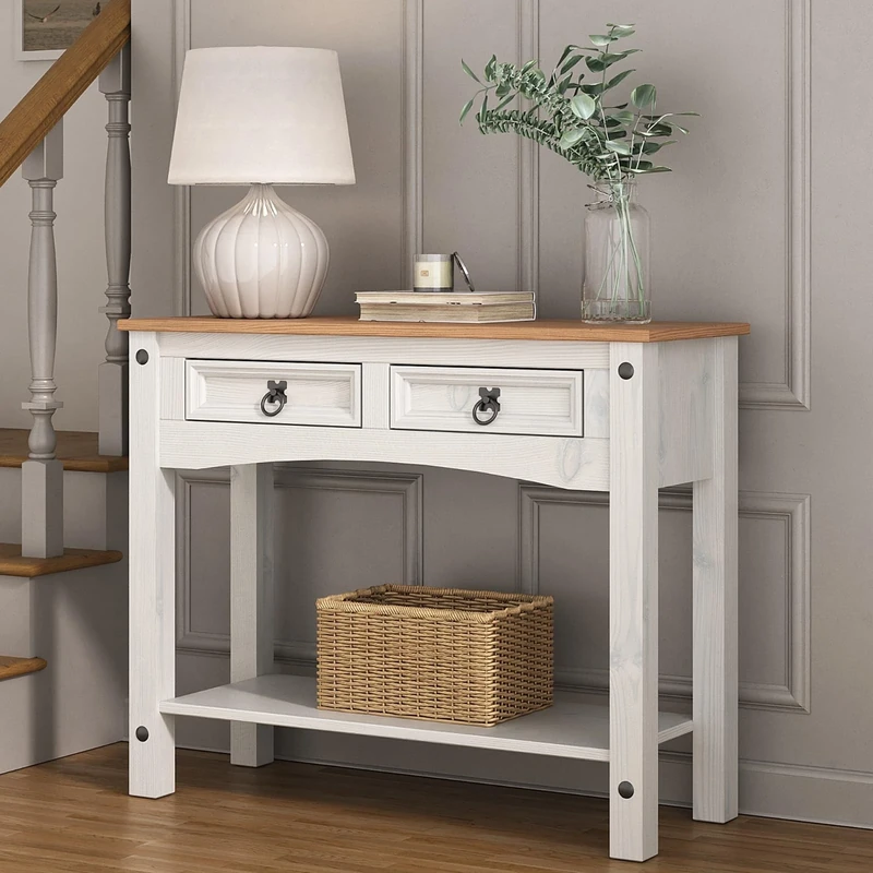 Corona White Console Table 2 Drawer Mexican Solid Pine