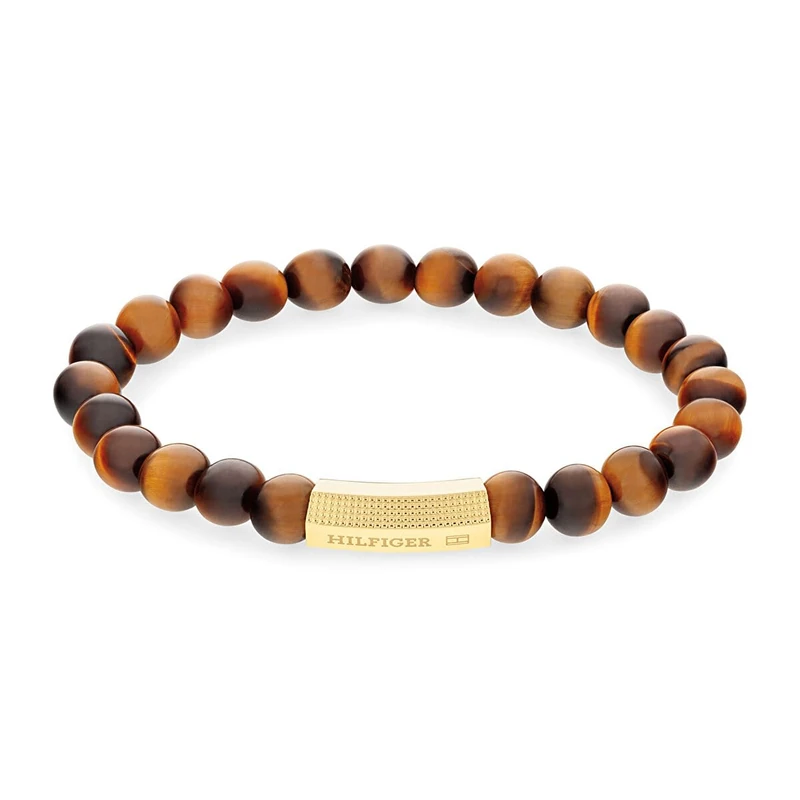 Tommy Hilfiger Jewelry Men's Beaded Bracelet With Tiger Eye Stones - 2790582