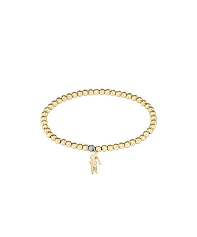 Lacoste Women's ORBE Collection Beaded Bracelet in Yellow Gold with a Crocodile-Shaped Charm - 2040334
