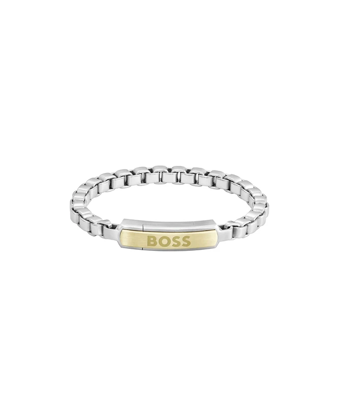 BOSS Jewelry Men's DEVON Collection Chain Bracelet in Stainless Steel with an Engraved Plaque - 1580597M