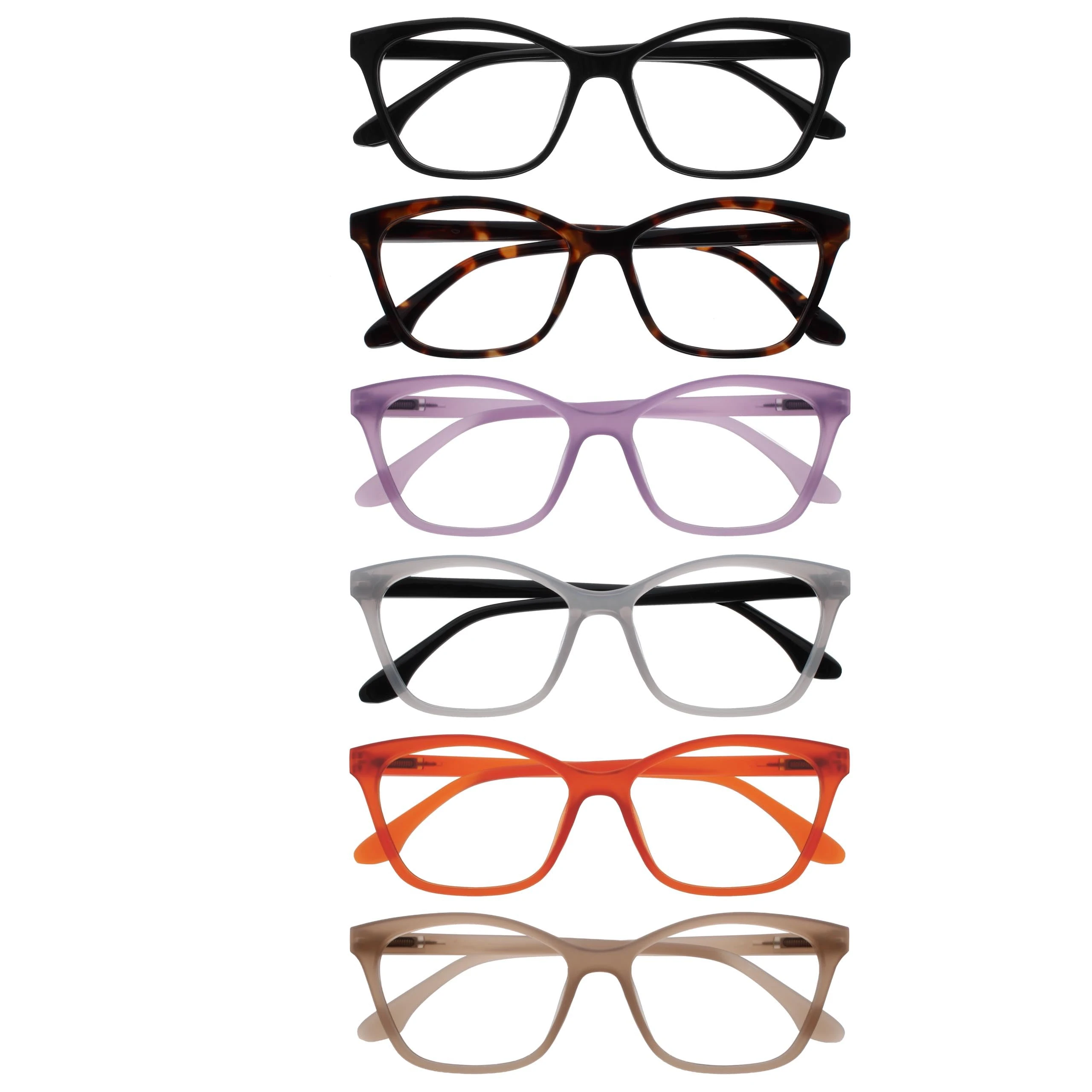 OPULIZE KAT Reading Glasses - 6-Pack - Cat-Eye Frame - Black, Brown, Purple, Grey, Orange, Taupe - Men & Women - Spring Hinges - RRRRRR59-1257GU - +3.50