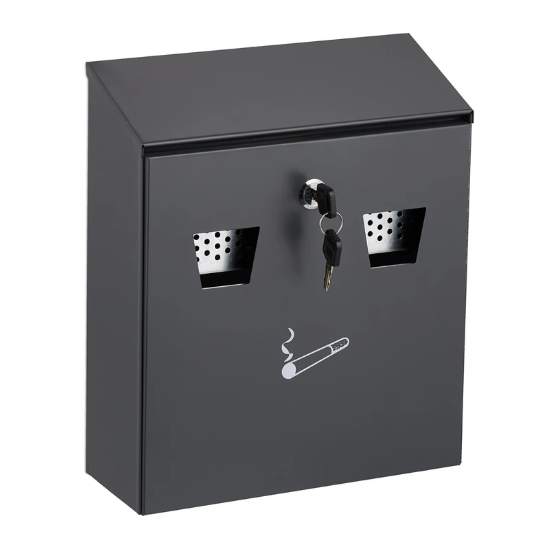Relaxdays Wall-Mounted Ashtray for Outside, Weatherproof, Lockable, with Material & Keys, 30 x 26 x 9.5 cm, Anthracite