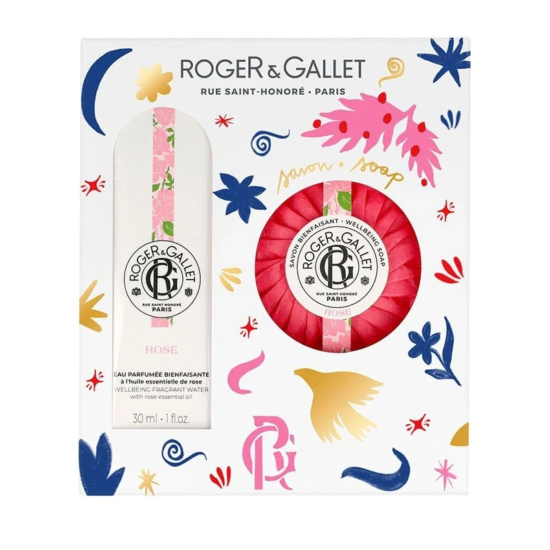 Rose by Roger & Gallet for Women - 5 Pc Gift Set 3.3oz Wellbeing Fragrant Water, 3 x 0.88oz Bath Tablets, 1.7oz Wellbeing Soap - Image 1